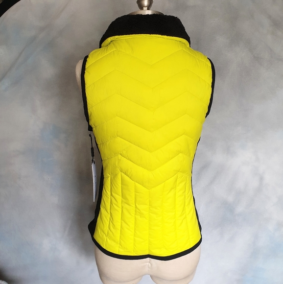 Calvin Klein Performance Neon Yellow & Blk Fleece Lined Mock Neck Puffer Vest XS - Picture 3 of 16